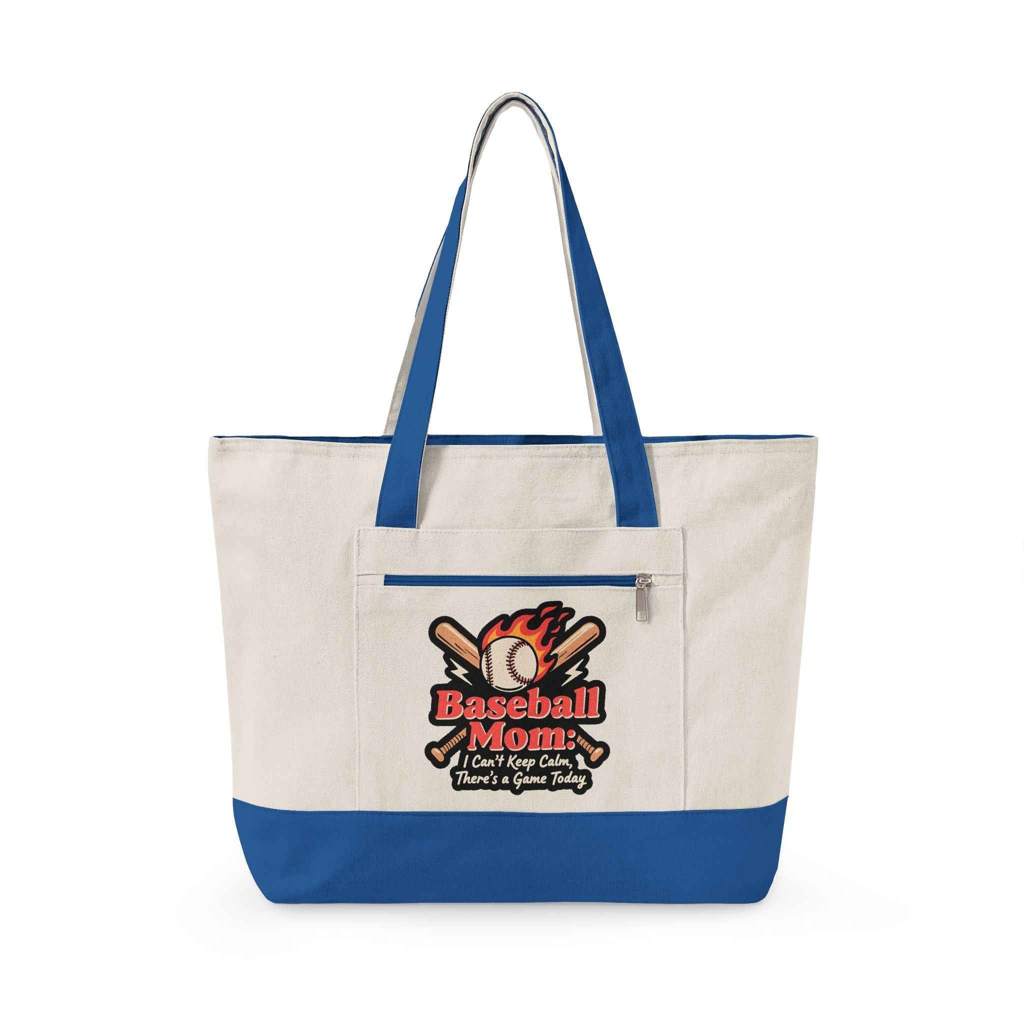 Personalized Baseball Mom Zipppered Tote - ‘Can’t Keep Calm, It’s Game Day’ Tote