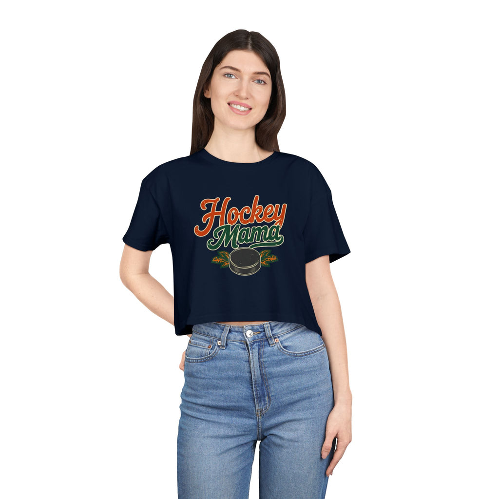 Hockey Mama Crop Tee | Retro Hockey Graphic, Mom Sports Top - Magnolia Wild SC
