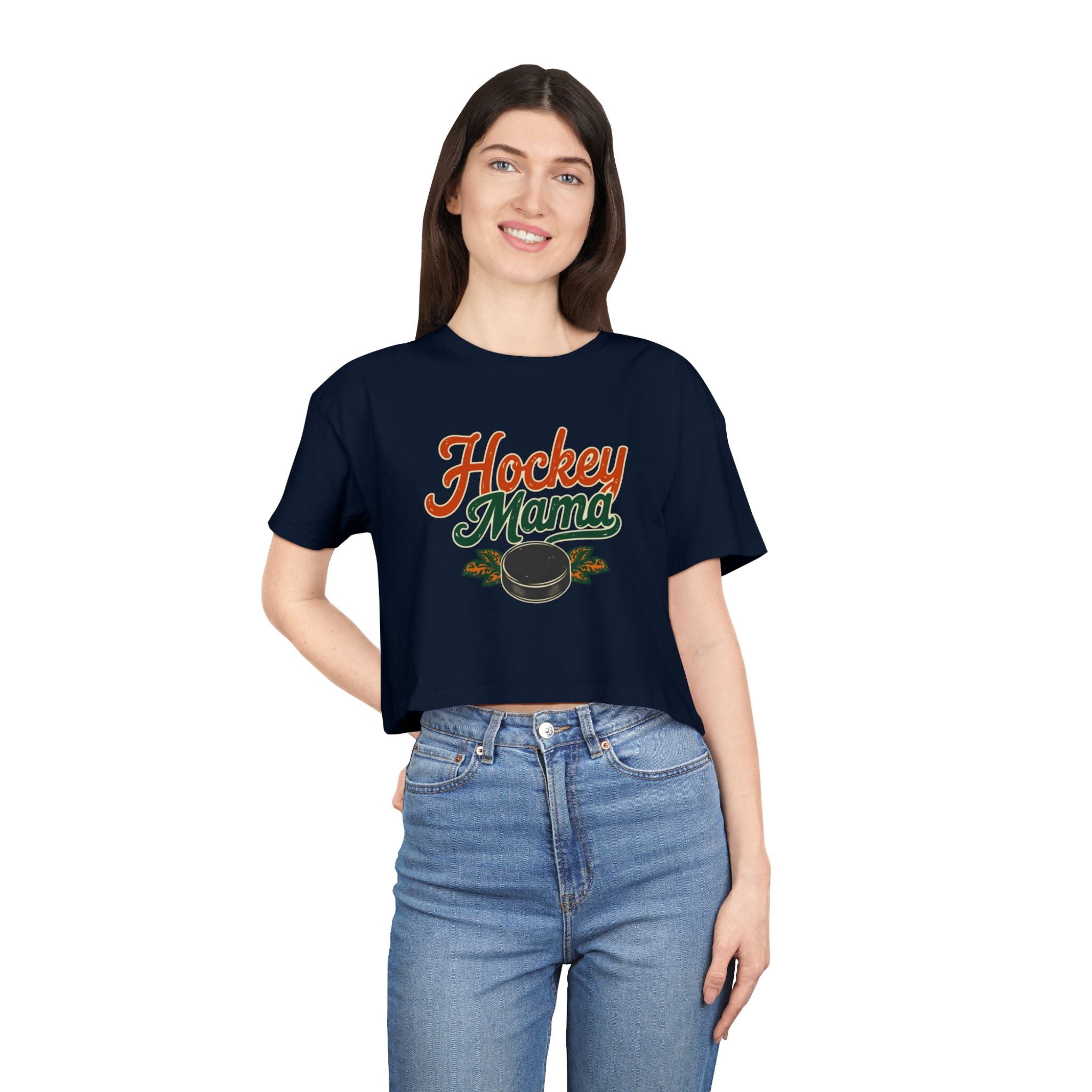 Hockey Mama Crop Tee | Retro Hockey Graphic, Mom Sports Top - Magnolia Wild SC