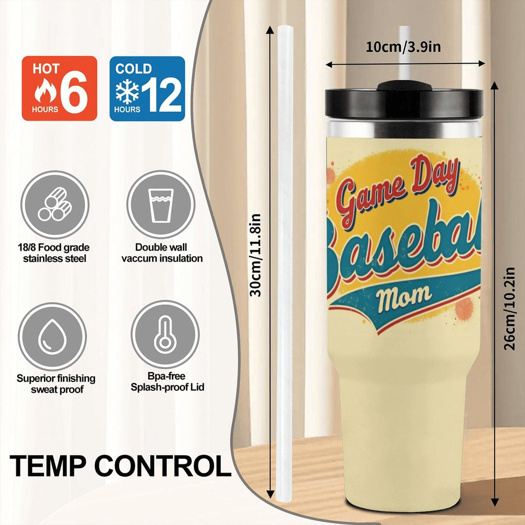 Baseball Game Day Mom 40oz Tumbler with Handle and Straw - Magnolia Wild SC