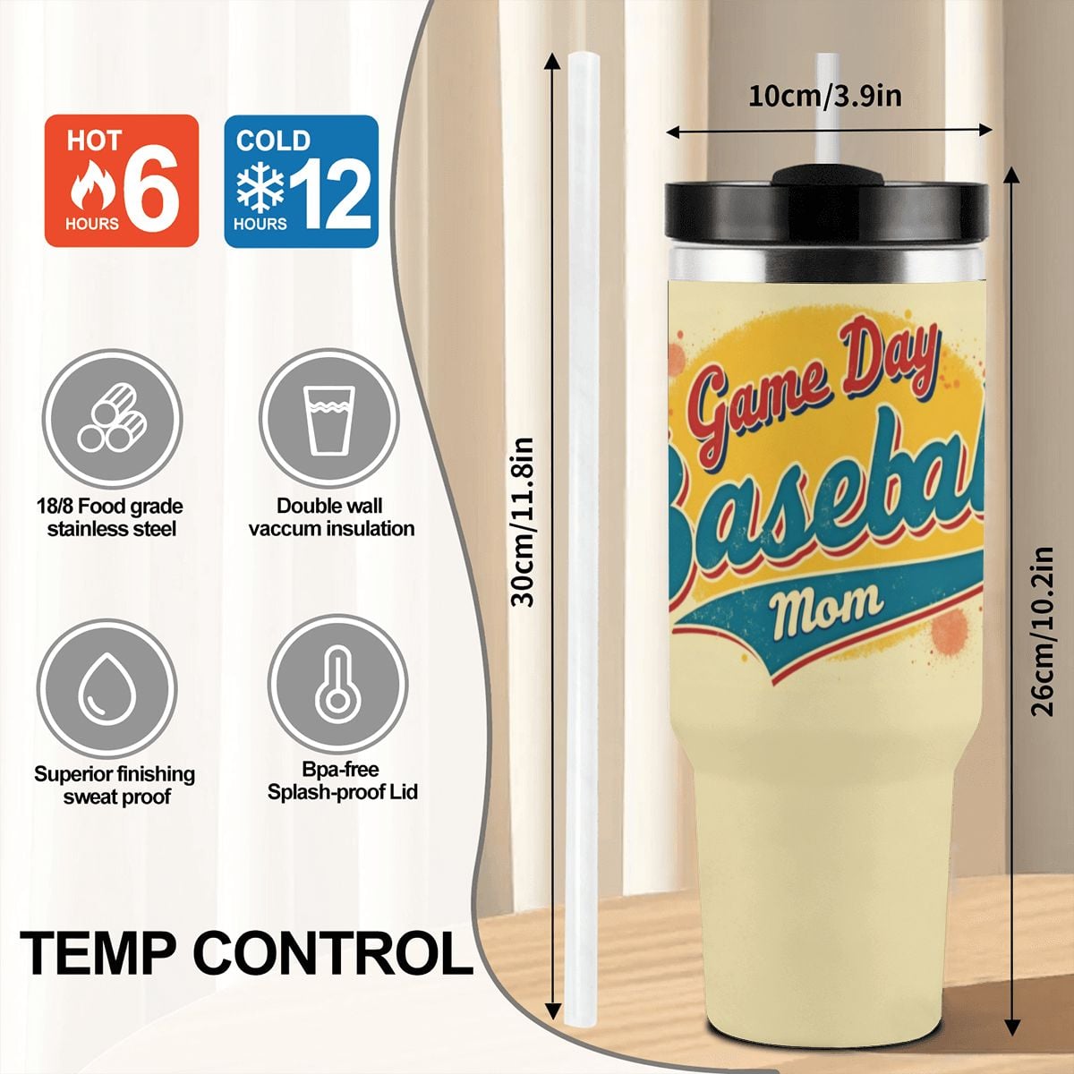 Baseball Game Day Mom 40oz Tumbler with Handle and Straw - Magnolia Wild SC
