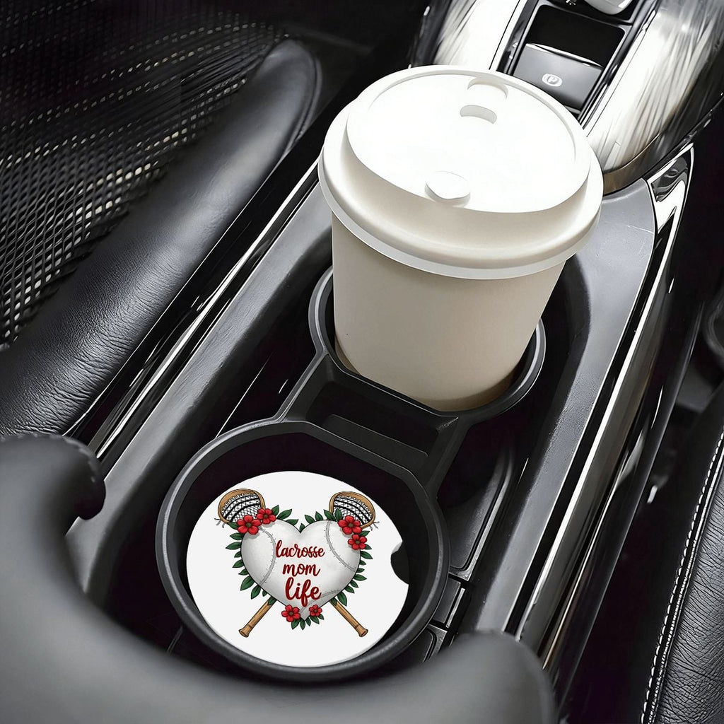 Lacrosse Mom Car Coasters – 2 Pack Ceramic Absorbent Cup Holder Inserts with Cork Base - Magnolia Wild SC