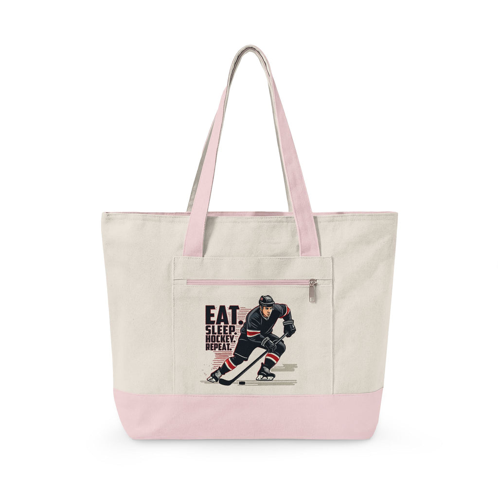 Personalized Zippered Hockey Tote — ‘Eat. Sleep. Hockey. Repeat.’ Canvas Bag for Players & Fans - Magnolia Wild SC