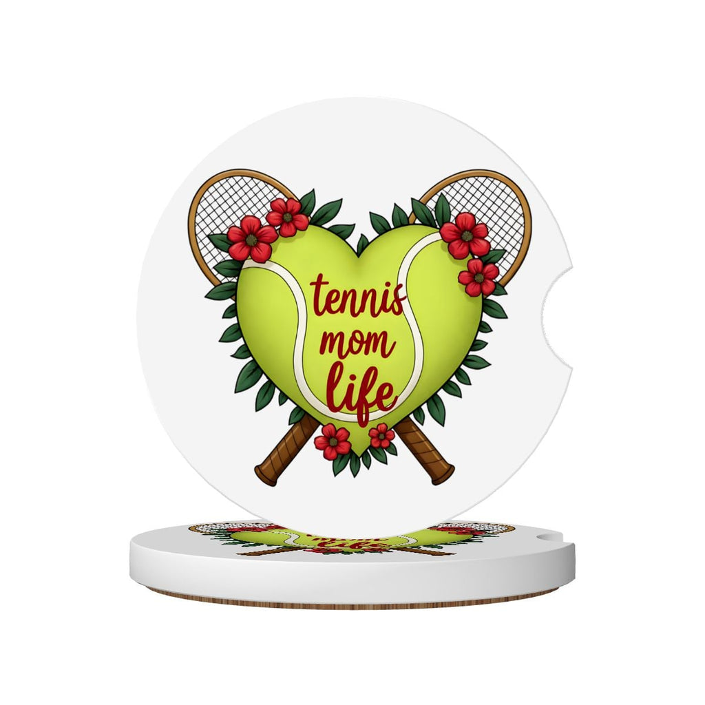Tennis Mom Car Coasters – 2 Pack Ceramic Absorbent Cup Holder Inserts with Cork Base - Magnolia Wild SC