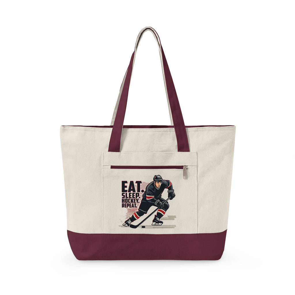 Personalized Zippered Hockey Tote — ‘Eat. Sleep. Hockey. Repeat.’ Canvas Bag for Players & Fans - Magnolia Wild SC