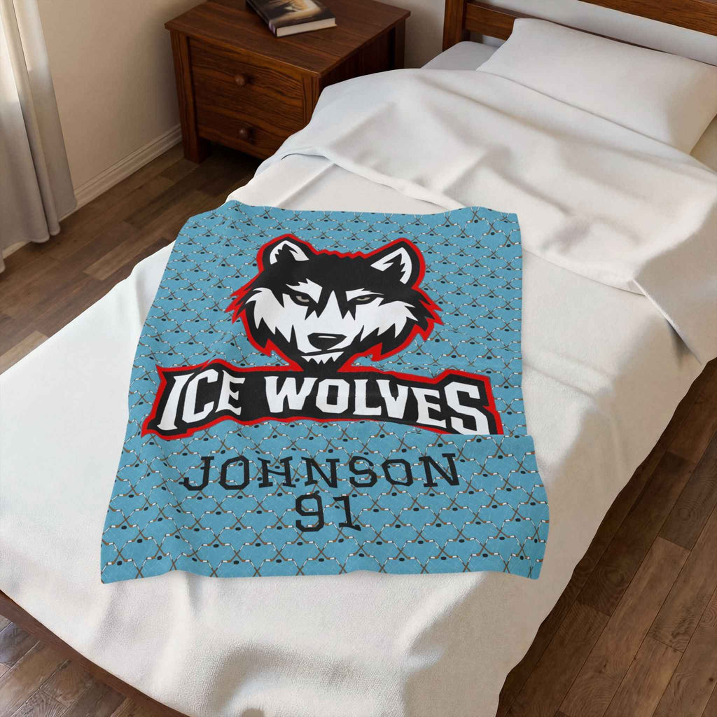 Personalized Hockey Velveteen Blanket — Custom Team Logo, Player Name & Number