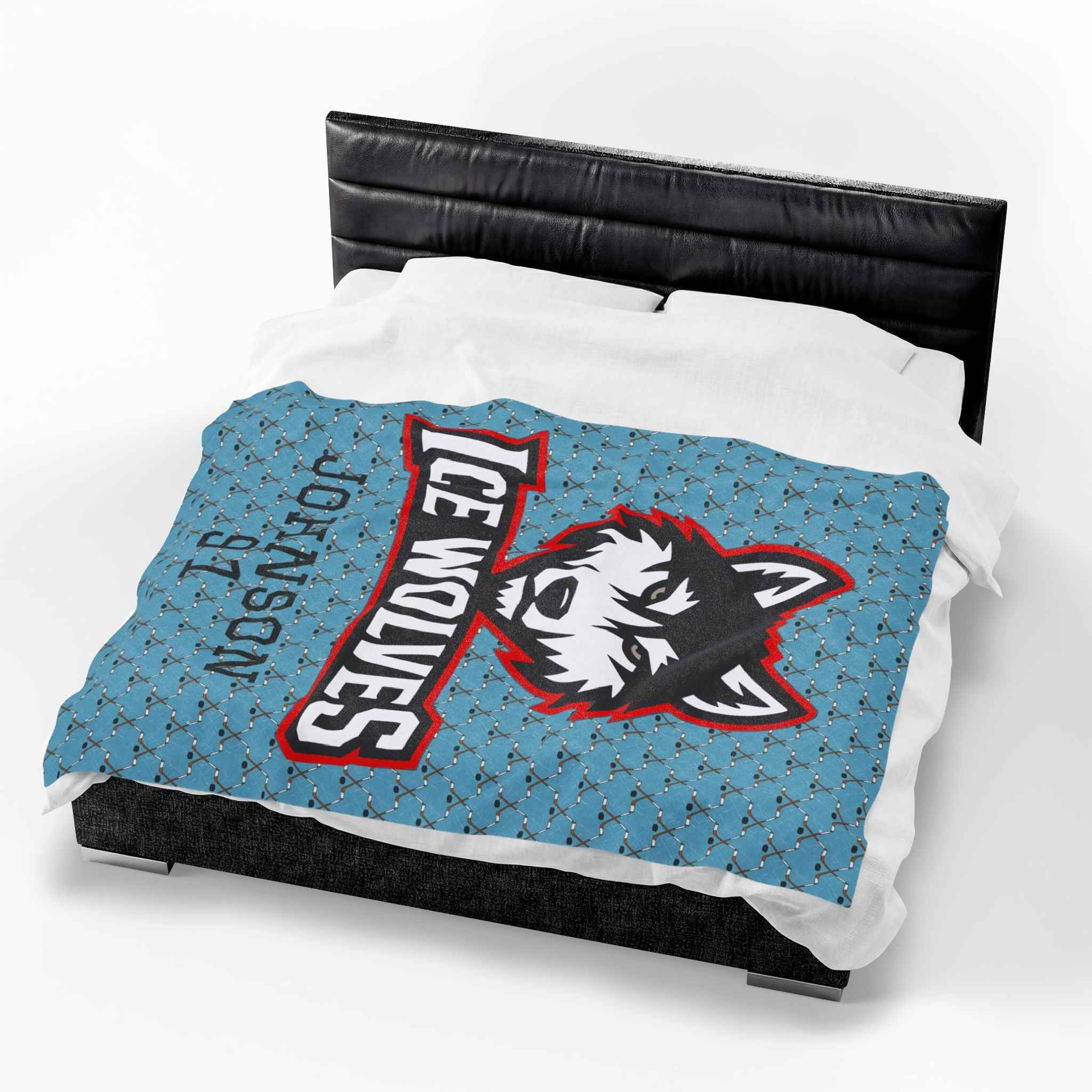 Personalized Hockey Velveteen Blanket — Custom Team Logo, Player Name & Number