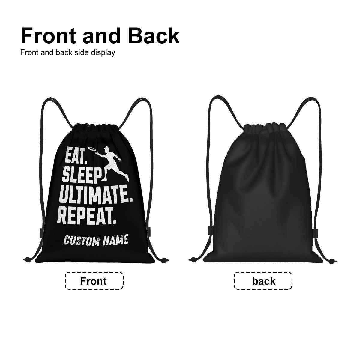 Personalized Ultimate Frisbee Drawstring Bag- "Eat. Sleep. Ultimate. Repeat."