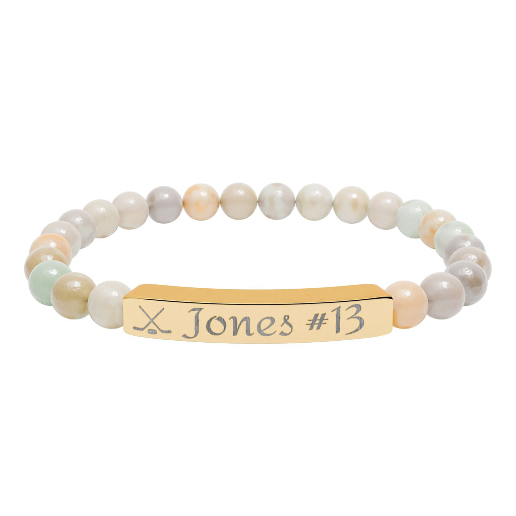 Personalizable Hockey Icon Bracelet Natural Stone Stretch Bar Bracelet | Engraving, Team Name, Player Name & Number