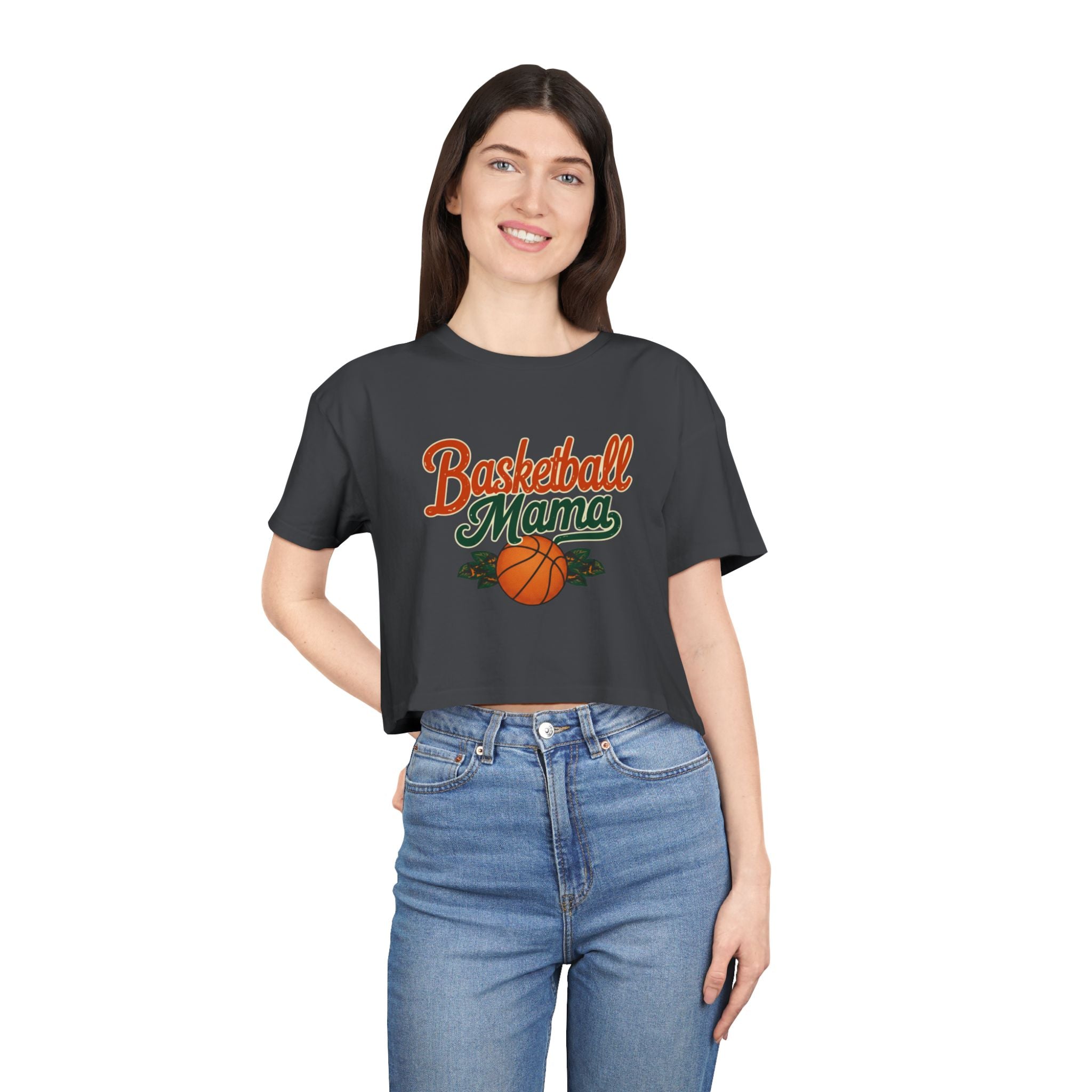 Basketball Mama Crop Tee | Retro Basketball Graphic, Mom Sports Top - Magnolia Wild SC