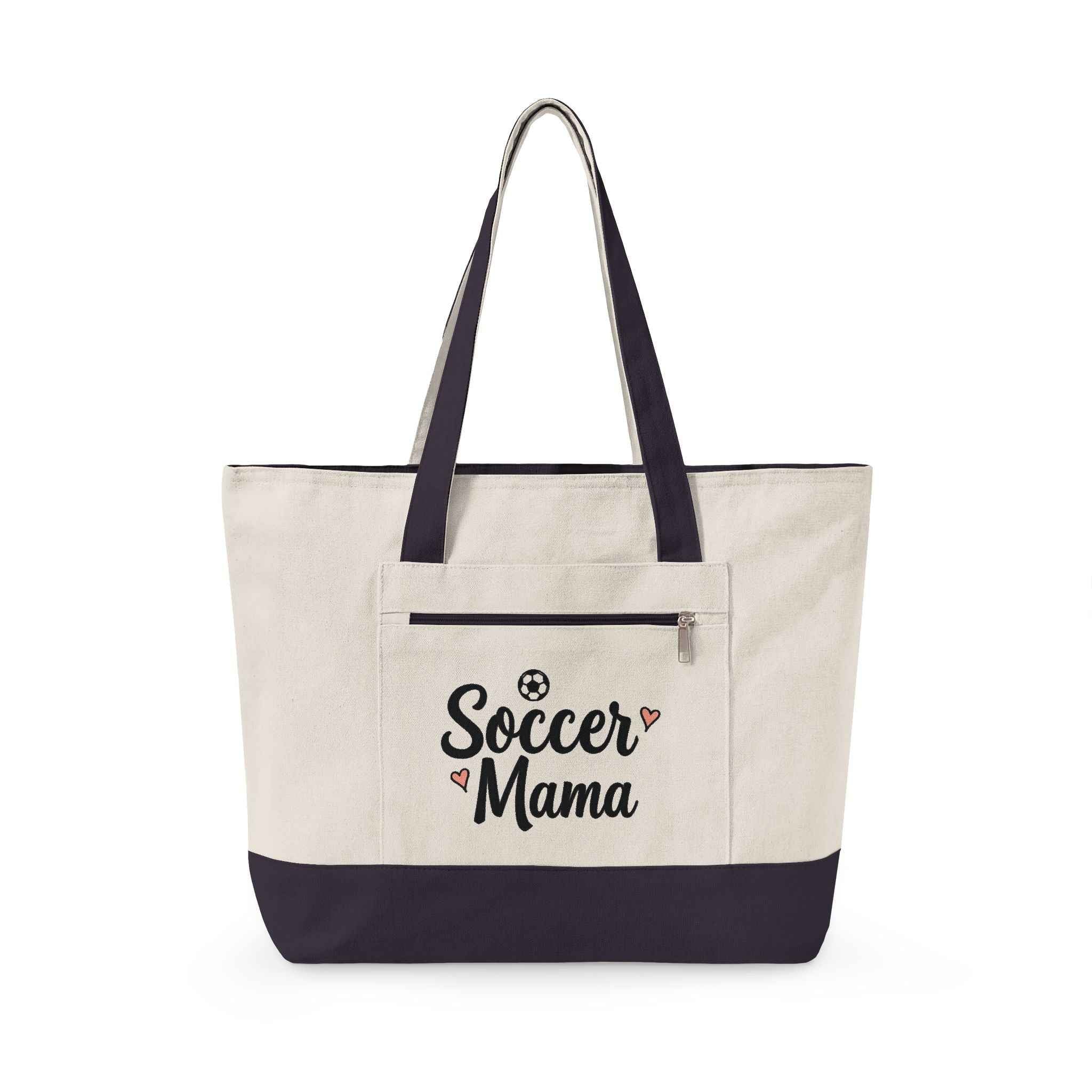 Personalized Soccer Mama Zippered Canvas Tote — Game Day Essential