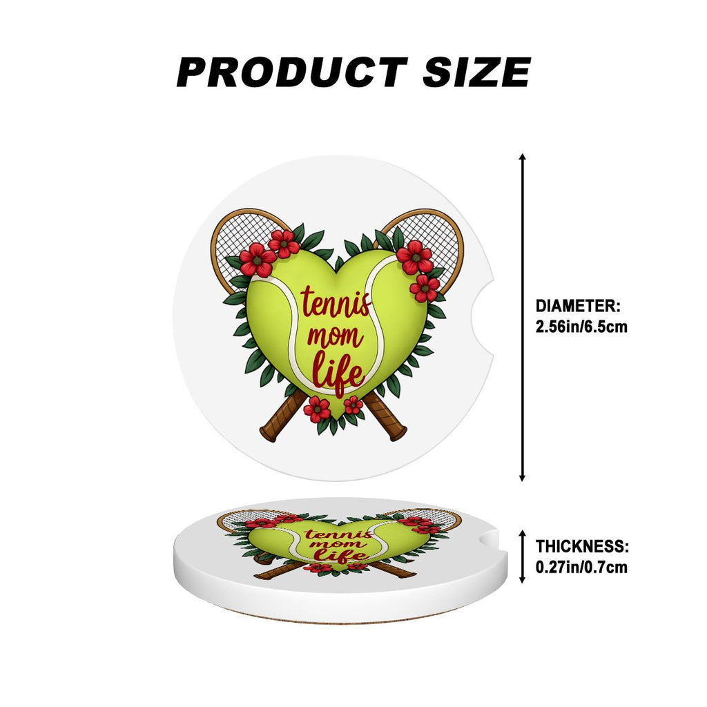 Tennis Mom Car Coasters – 2 Pack Ceramic Absorbent Cup Holder Inserts with Cork Base - Magnolia Wild SC