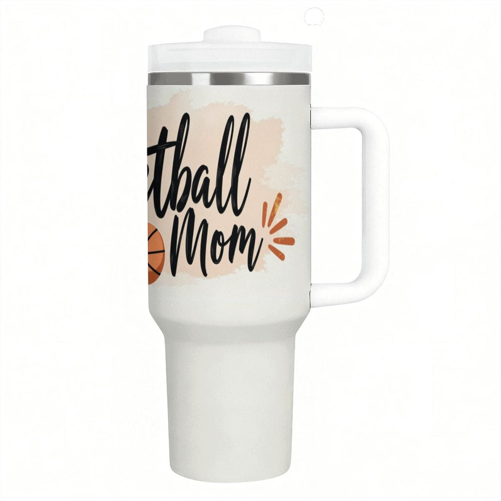 Elegant Watercolor Basketball Mom 40oz Insulated Tumbler with Handle and Straw - Magnolia Wild SC