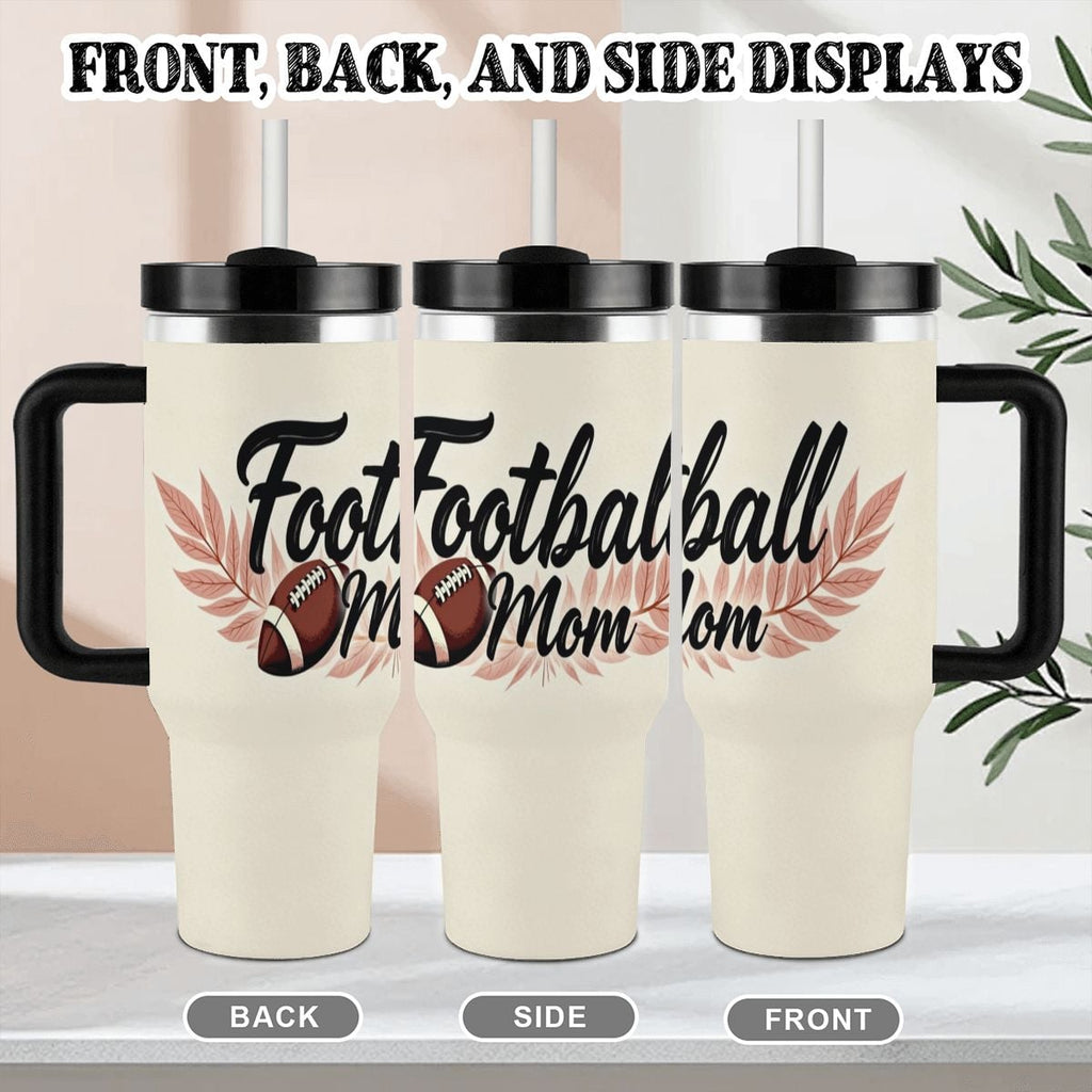 Elegant Football Mom 40oz Insulated Tumbler with Handle and Straw - Magnolia Wild SC