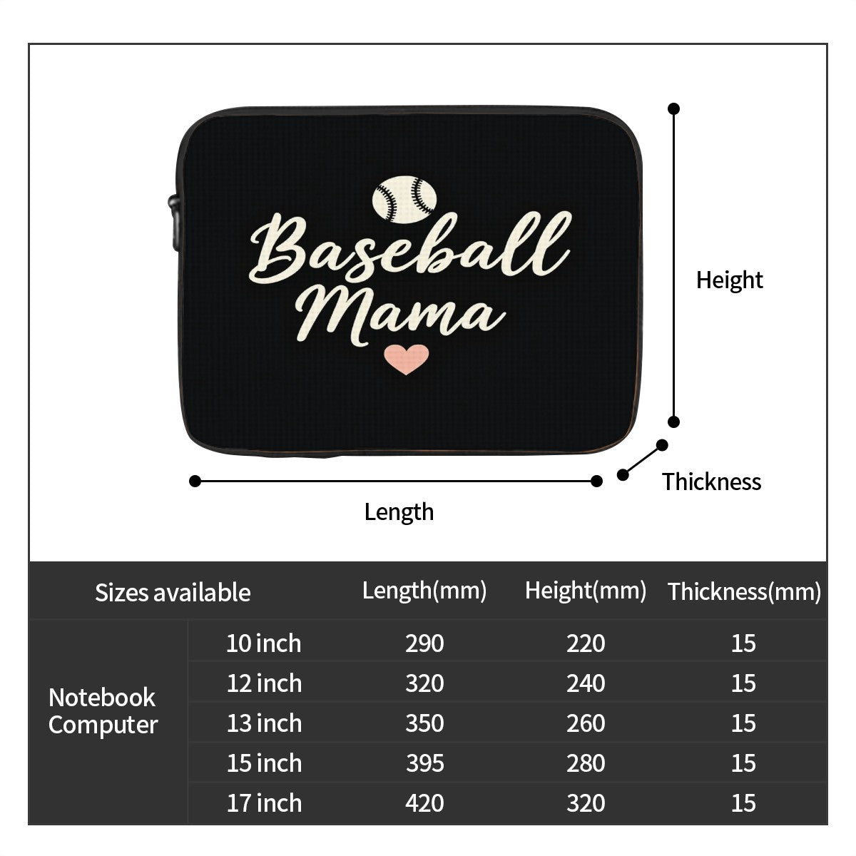 Baseball Mama Laptop Sleeve – Elegant Baseball Mom Laptop Case | Slim Waterproof Protective Bag for Work, Travel & School - Magnolia Wild SC