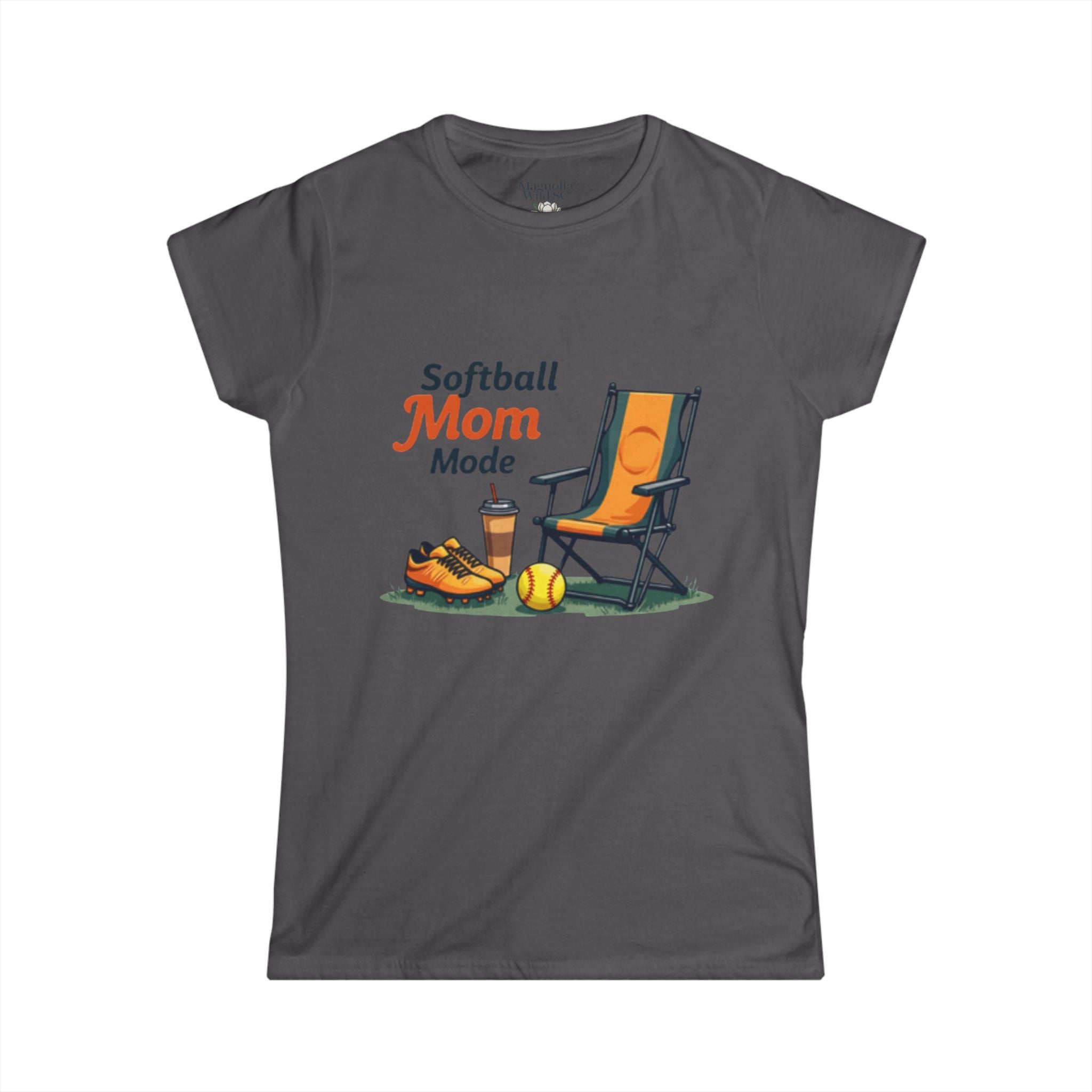 Softball Mom Mode Tee | Mom Chair, Glove & Cleats Design