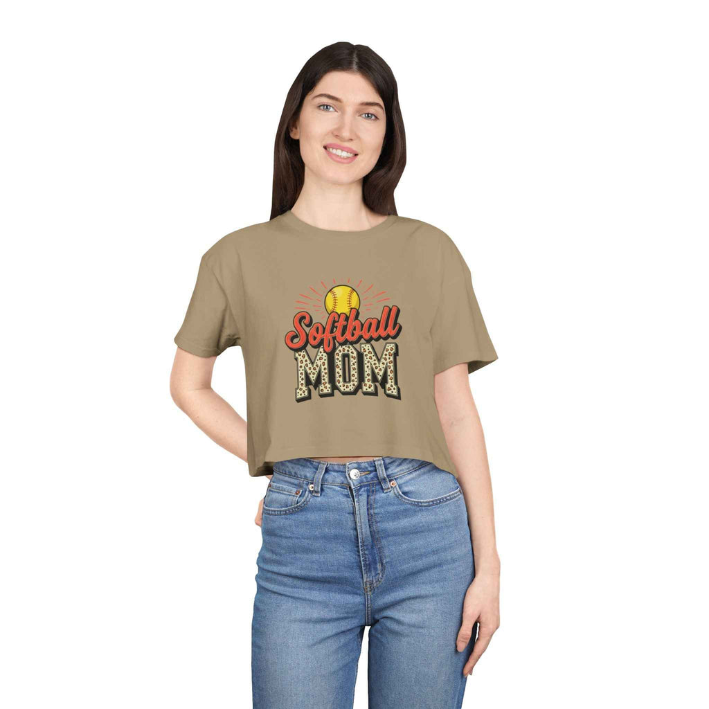 Softball Mom Cheetah Print Women's Crop Tee