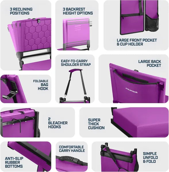 Folding Reclining Stadium Seat With Back Support For Bleachers - Magnolia Wild SC