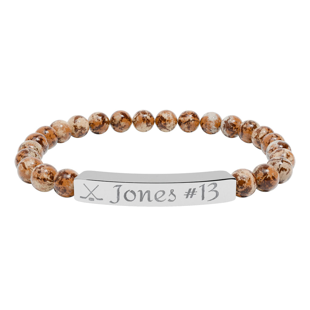 Personalizable Hockey Icon Bracelet Natural Stone Stretch Bar Bracelet | Engraving, Team Name, Player Name & Number