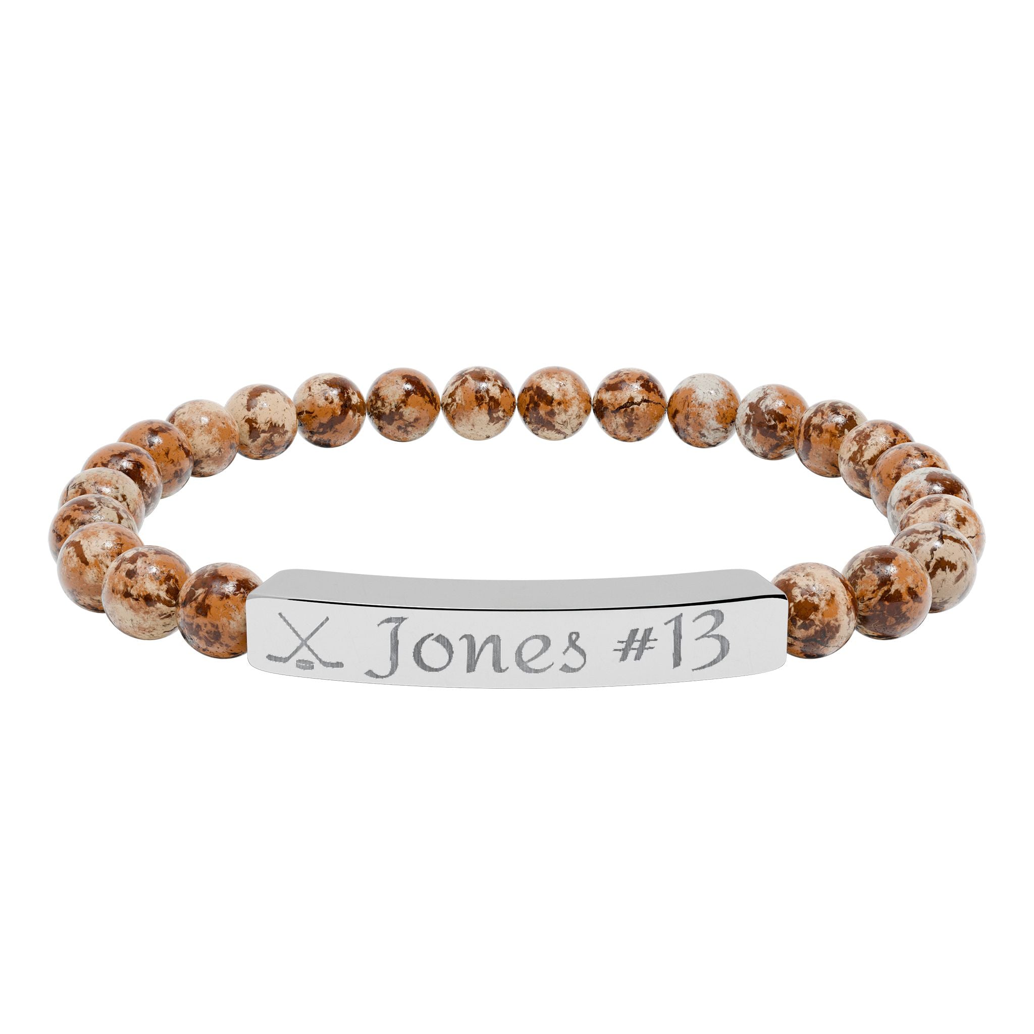 Personalizable Hockey Icon Bracelet Natural Stone Stretch Bar Bracelet | Engraving, Team Name, Player Name & Number