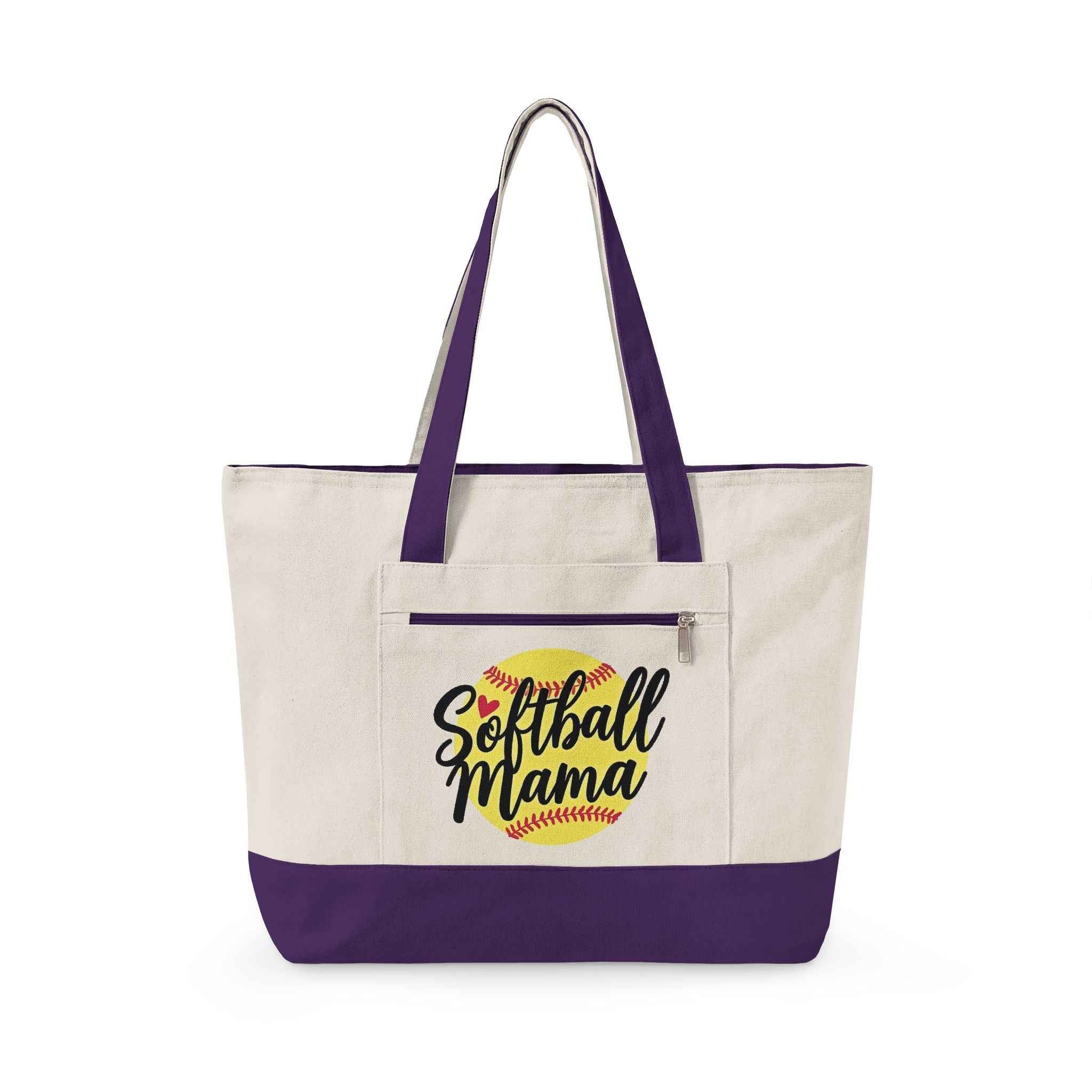 Personalized Softball Mom Zippered Canvas Tote