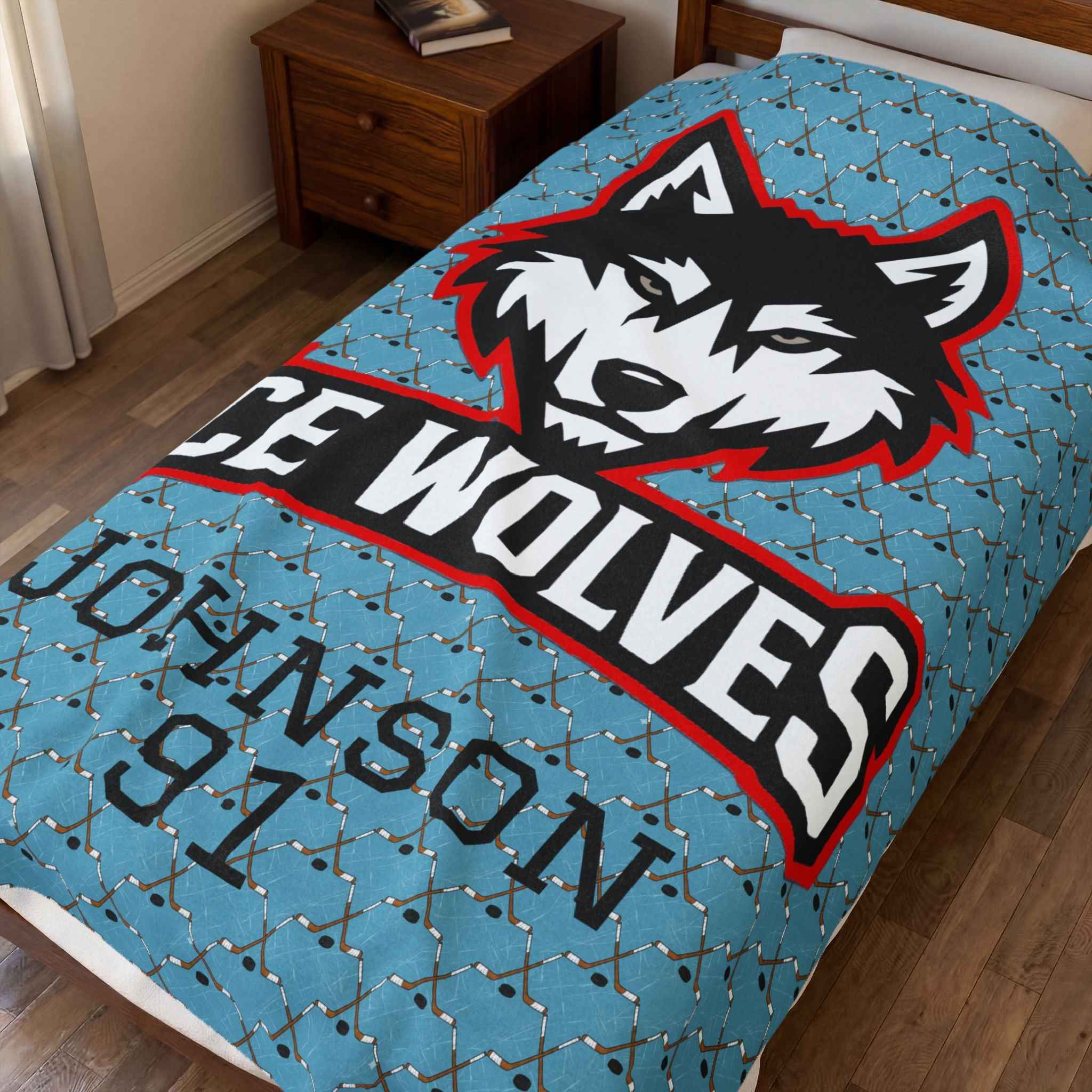 Personalized Hockey Velveteen Blanket — Custom Team Logo, Player Name & Number