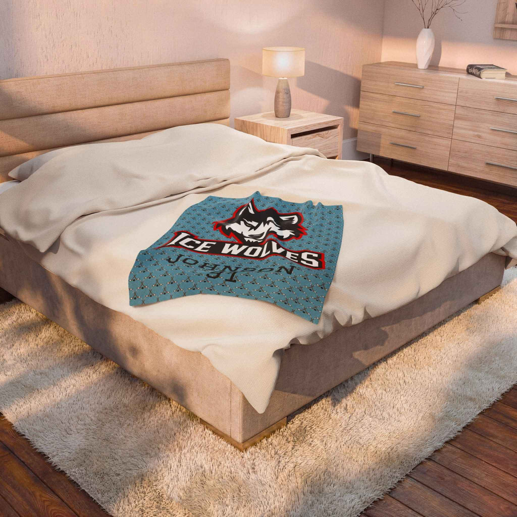 Personalized Hockey Velveteen Blanket — Custom Team Logo, Player Name & Number