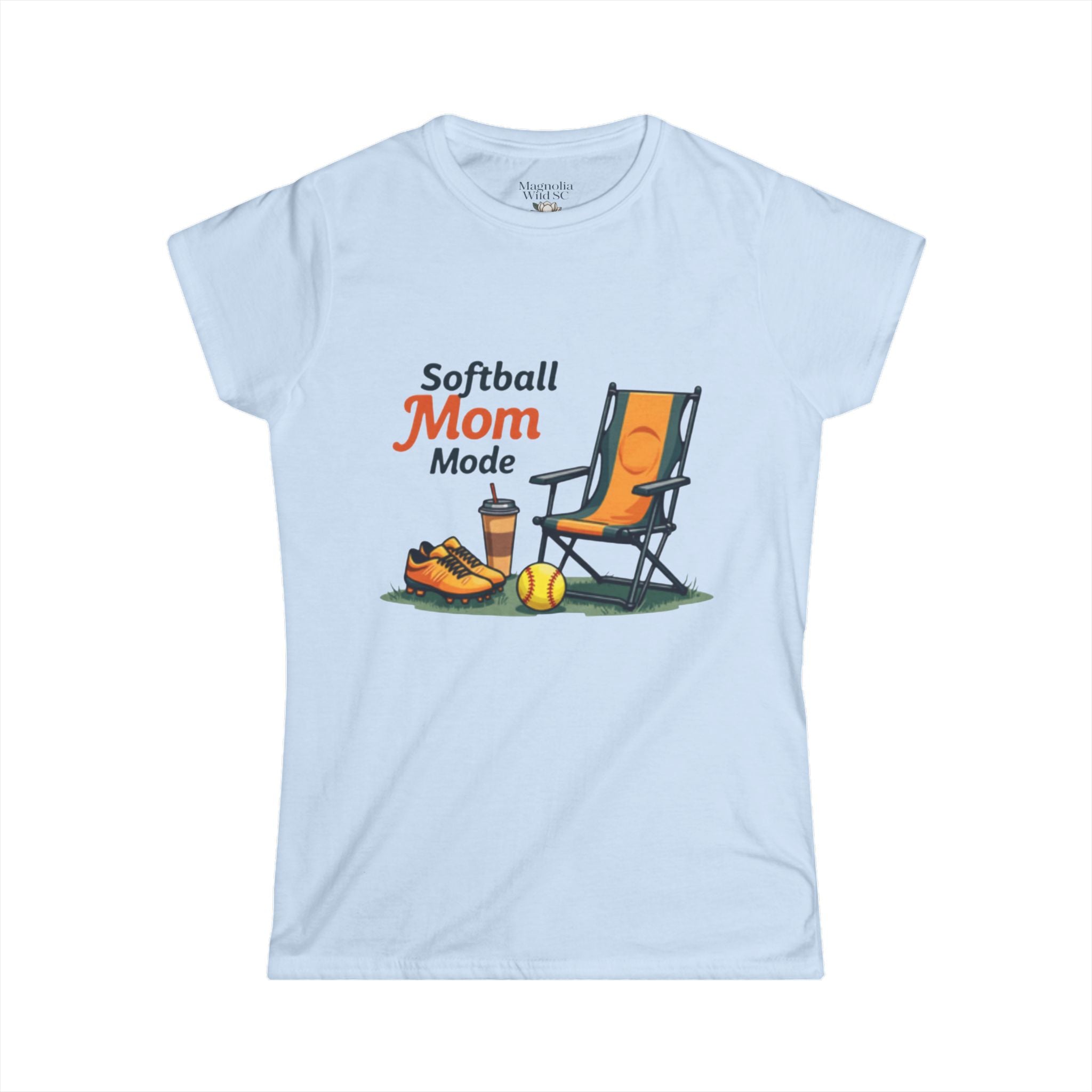 Softball Mom Mode Tee | Mom Chair, Glove & Cleats Design