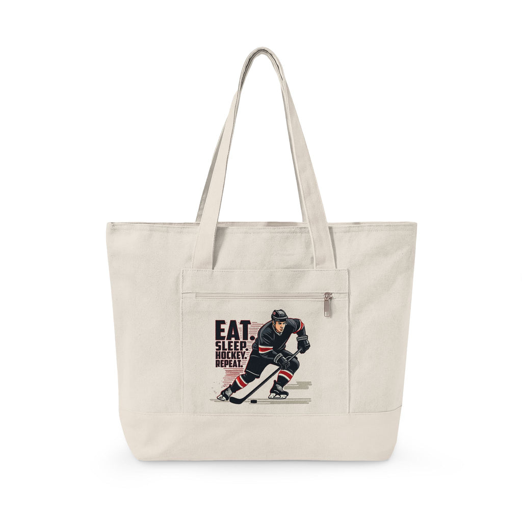 Personalized Zippered Hockey Tote — ‘Eat. Sleep. Hockey. Repeat.’ Canvas Bag for Players & Fans - Magnolia Wild SC