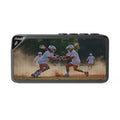 Bluetooth speaker with a design of lacrosse players running on a field