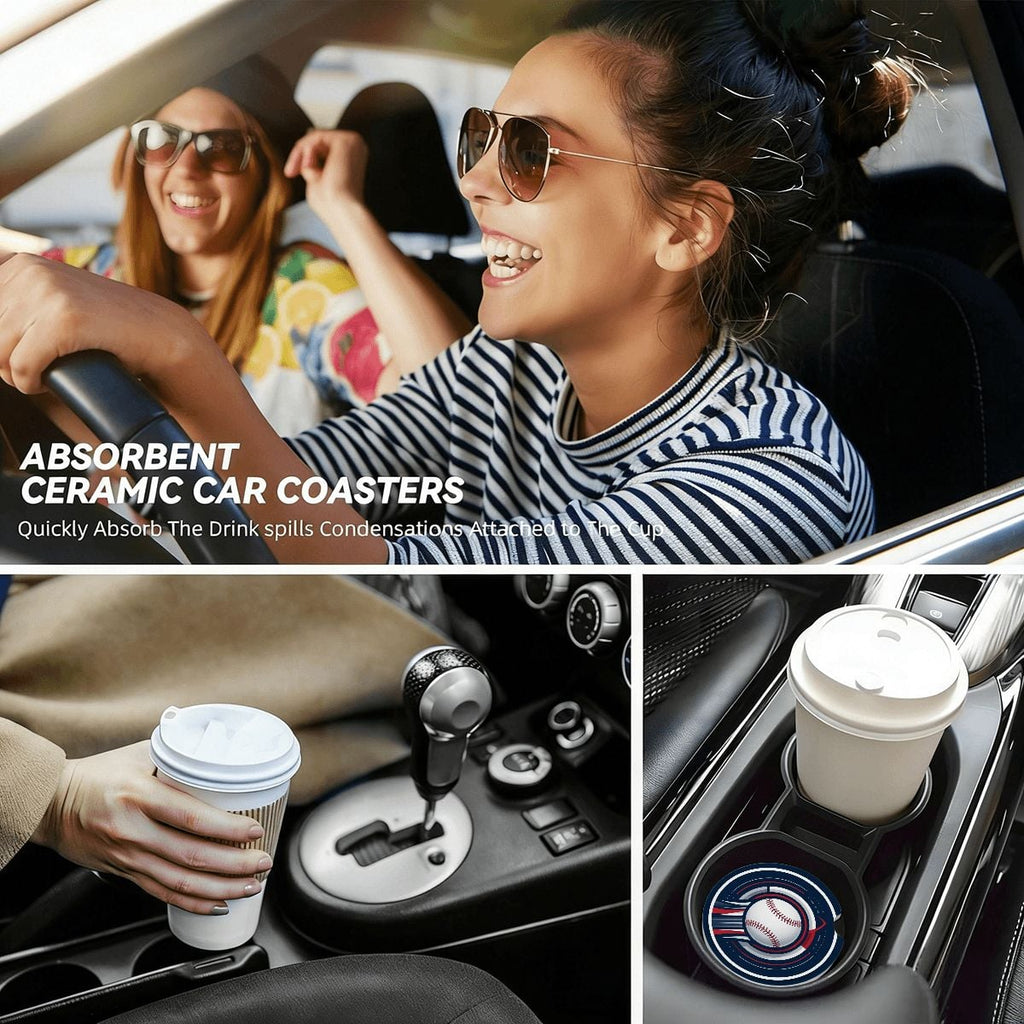 Baseball Power Stroke Car Coasters | Absorbent Ceramic 2-Pack