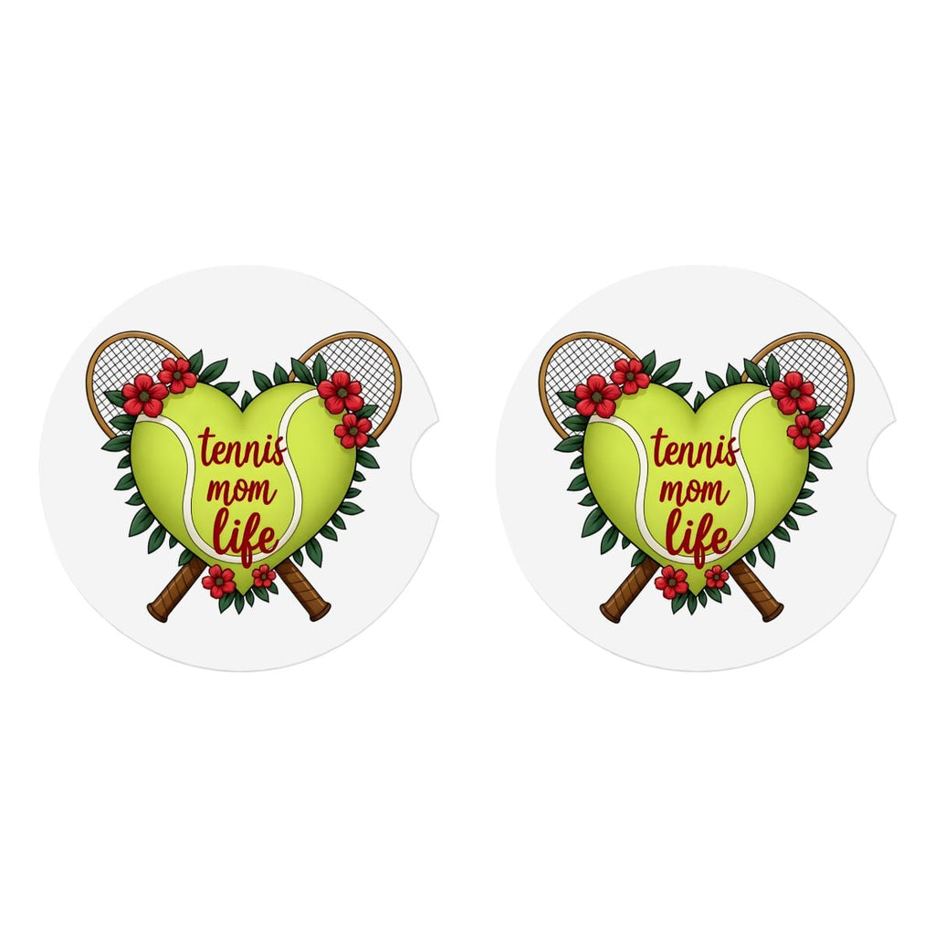 Tennis Mom Car Coasters – 2 Pack Ceramic Absorbent Cup Holder Inserts with Cork Base - Magnolia Wild SC