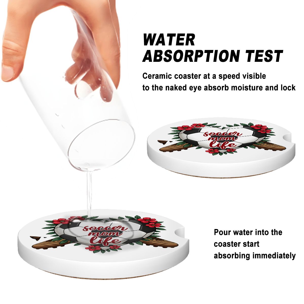 Soccer Mom Car Coasters – 2 Pack Ceramic Absorbent Cup Holder Inserts with Cork Base - Magnolia Wild SC