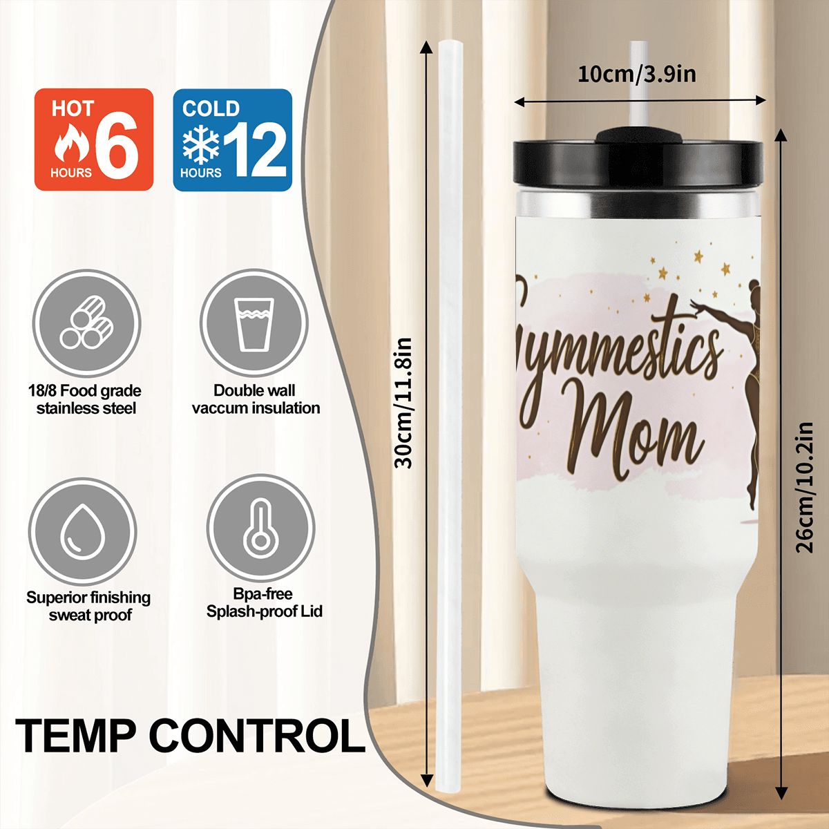 Elegant Watercolor Gymnastics Mom 40oz Tumbler with Handle and Straw - Magnolia Wild SC