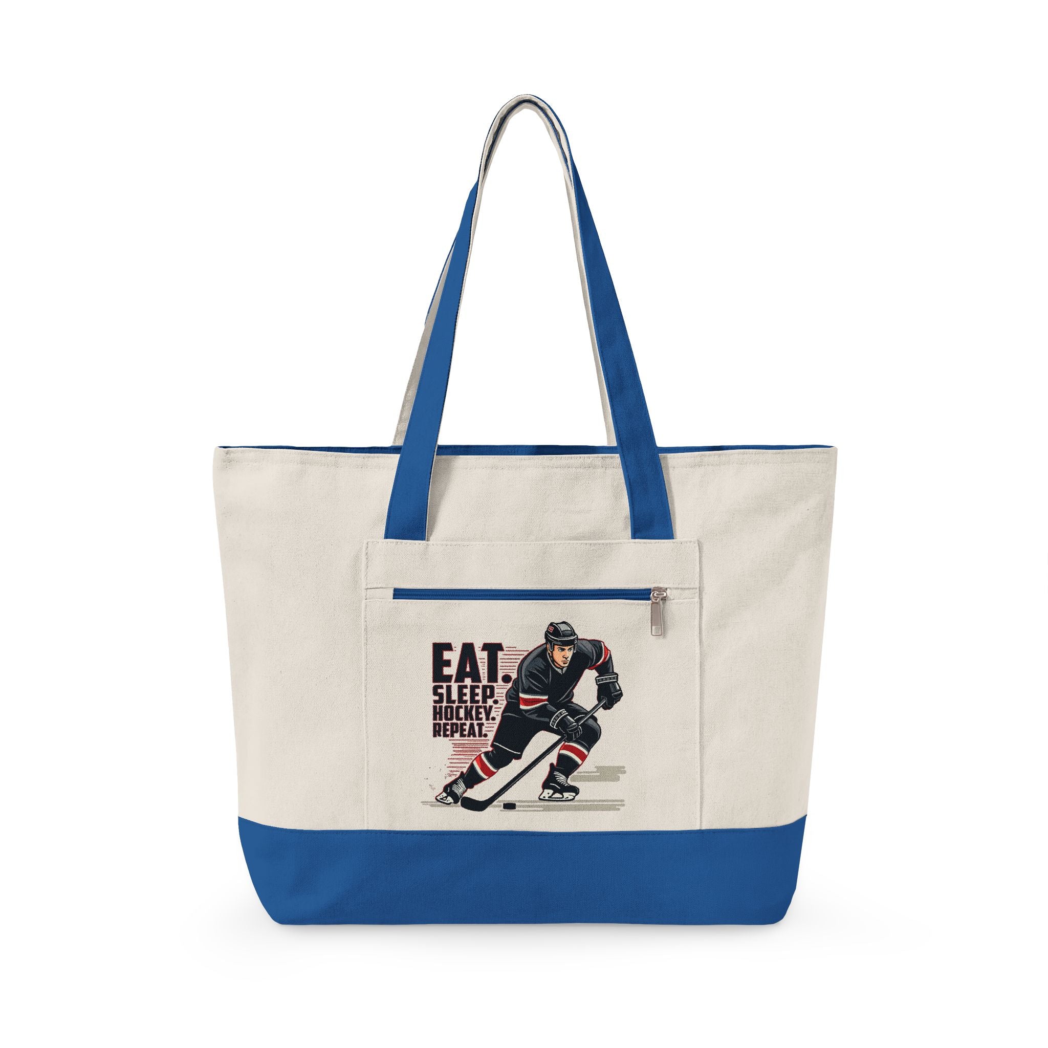 Personalized Zippered Hockey Tote — ‘Eat. Sleep. Hockey. Repeat.’ Canvas Bag for Players & Fans - Magnolia Wild SC