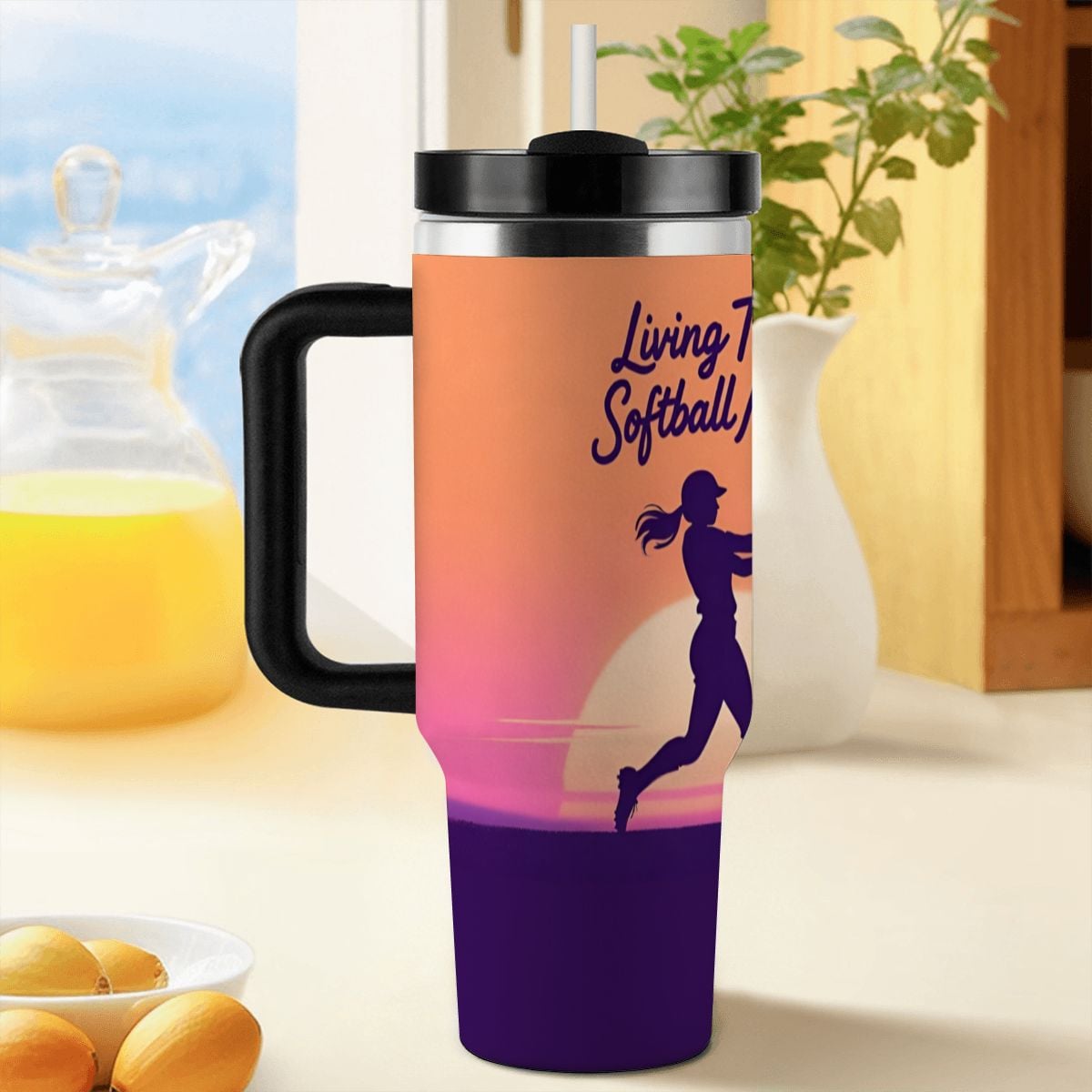 Softball Mom Life 40oz Tumbler with Handle and Straw - Magnolia Wild SC