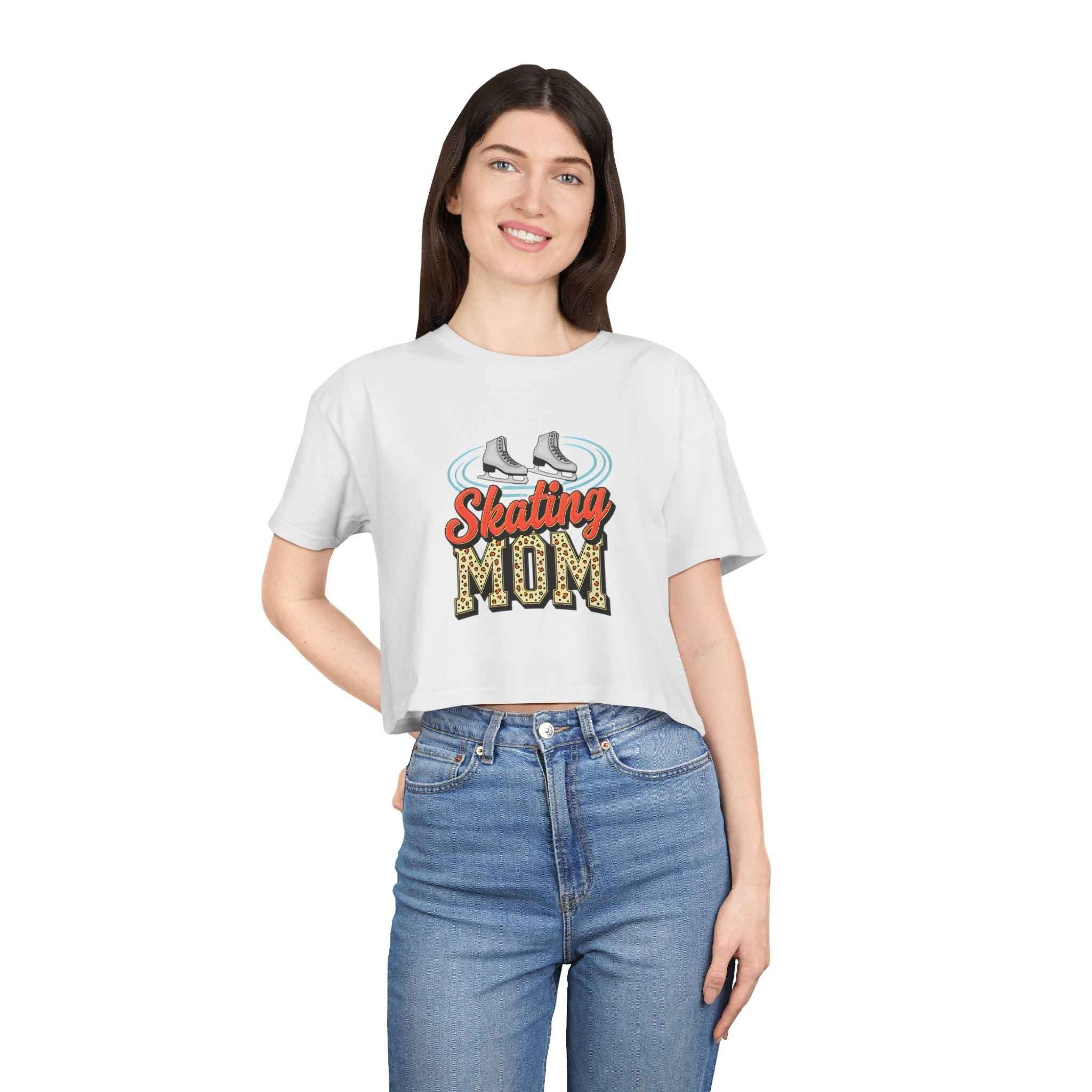 Figure Skating Mom Cheetah Print Women's Crop Tee