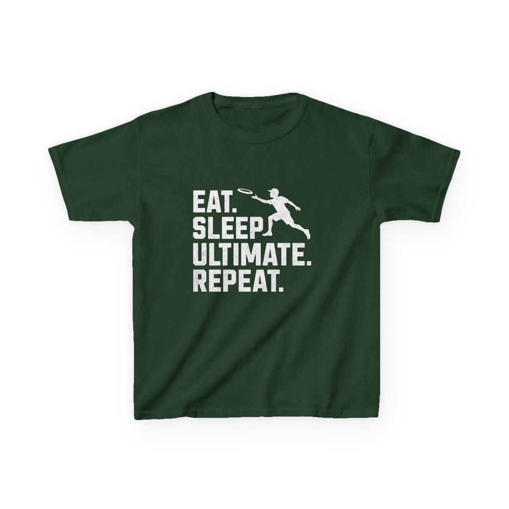 Black t-shirt with 'Eat. Sleep. Ultimate. Repeat.' text and graphic on a white background