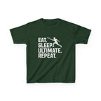 Black t-shirt with 'Eat. Sleep. Ultimate. Repeat.' text and graphic on a white background
