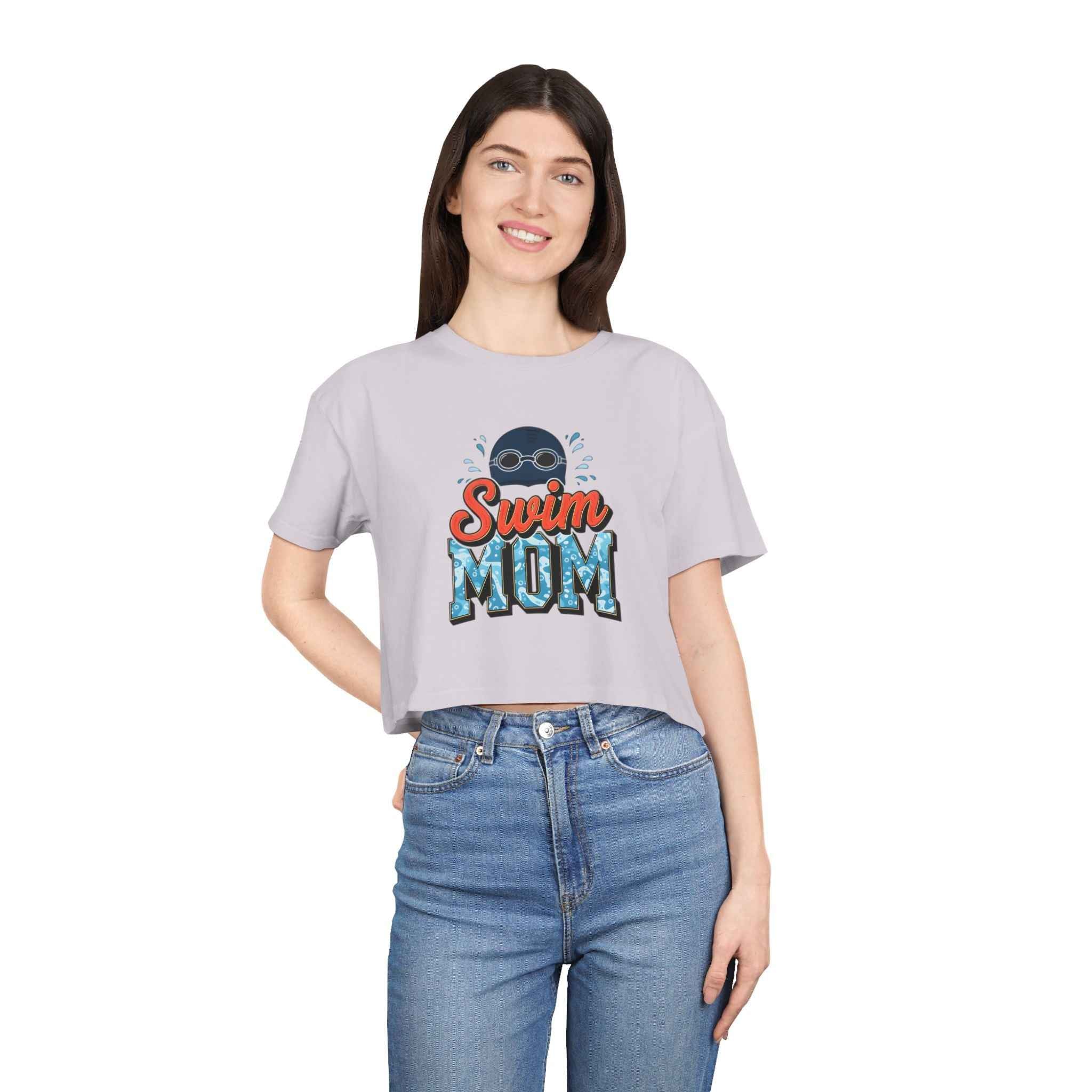 Swim Mom Print Crop Tee