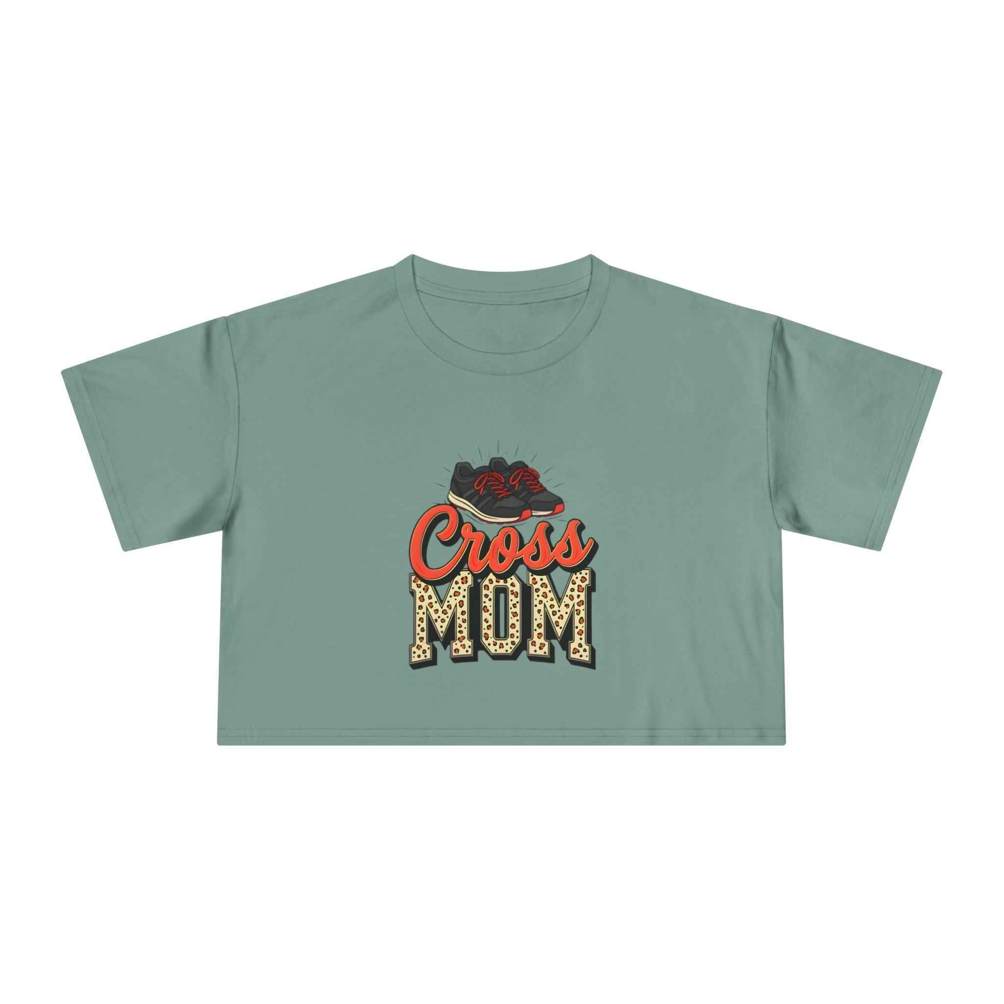 Cross Country Mom Cheetah Print Women's Crop Tee