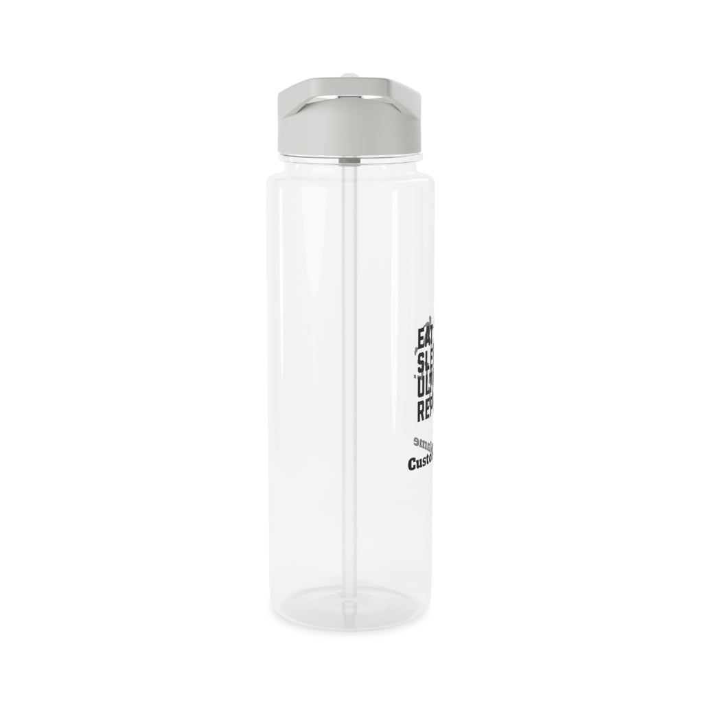 Clear water bottle with a silver cap on a white background