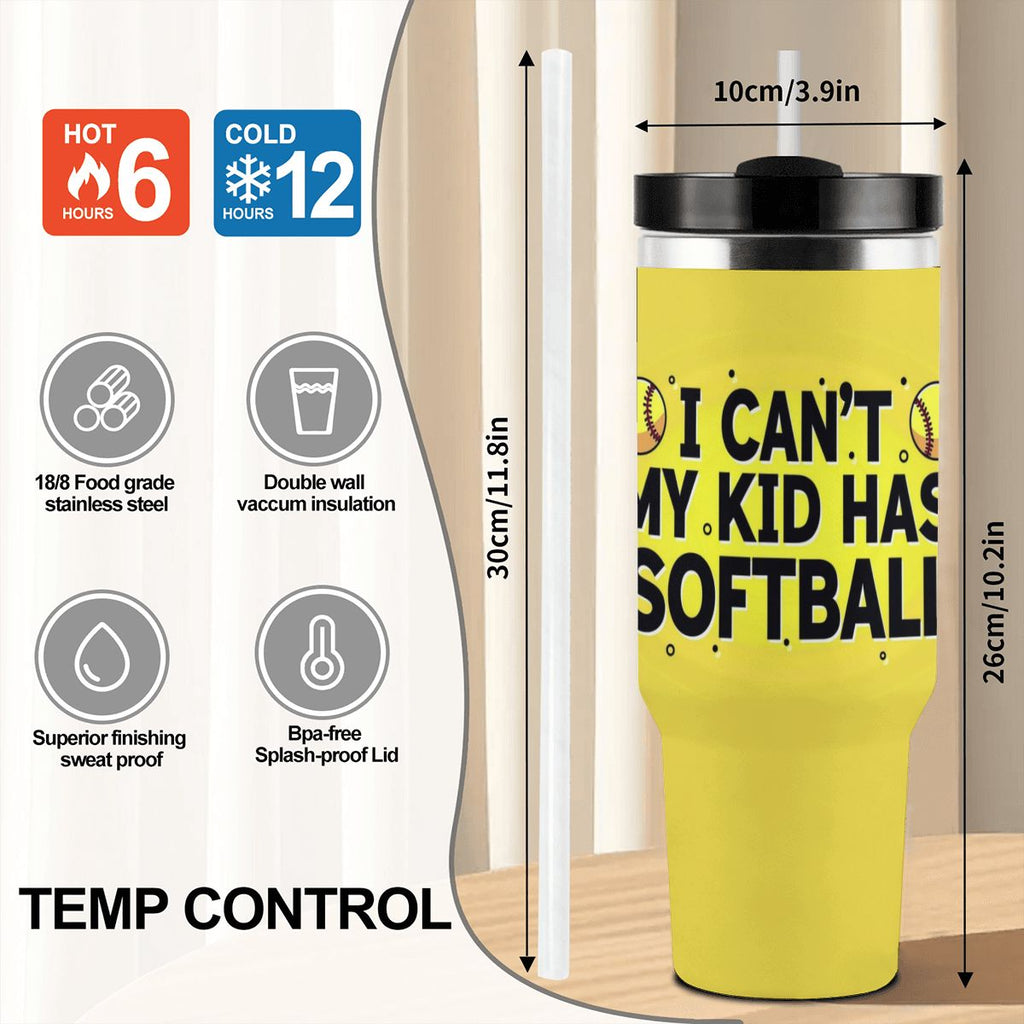 My Kid Has Softball 40oz Tumbler with Handle and Straw - Magnolia Wild SC
