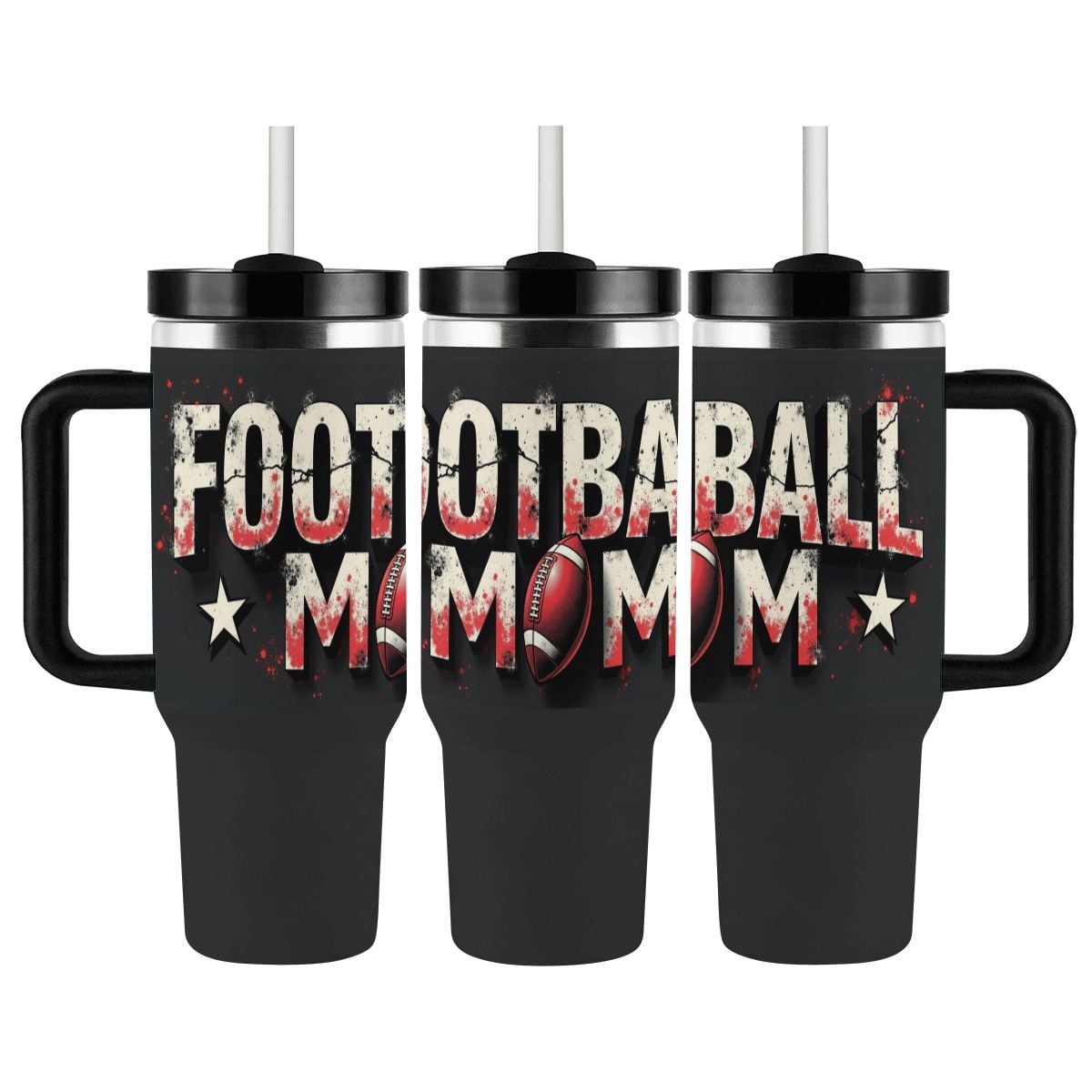 Grunge Style Football Mom 40oz Insulated  Tumbler with Handle and Straw - Magnolia Wild SC