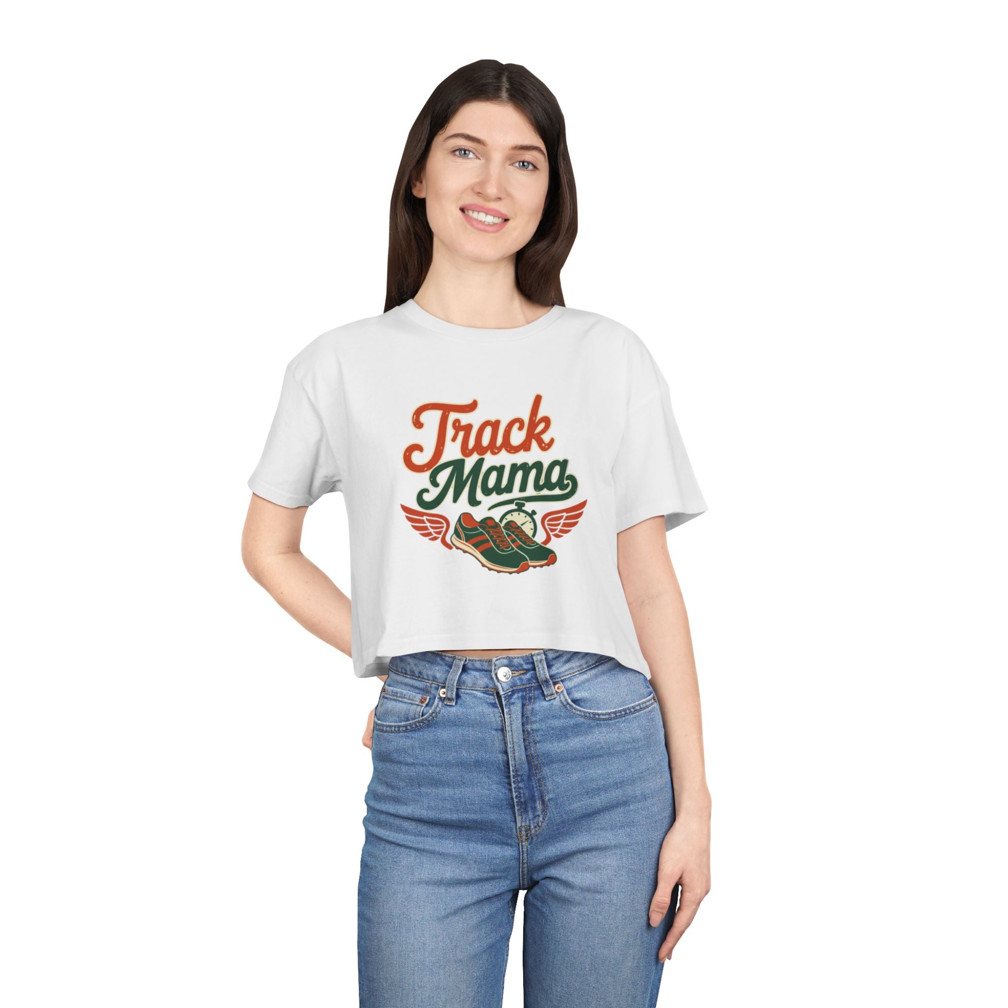 Track Mama Crop Tee | Retro Track and Field Graphic, Mom Sports Top - Magnolia Wild SC