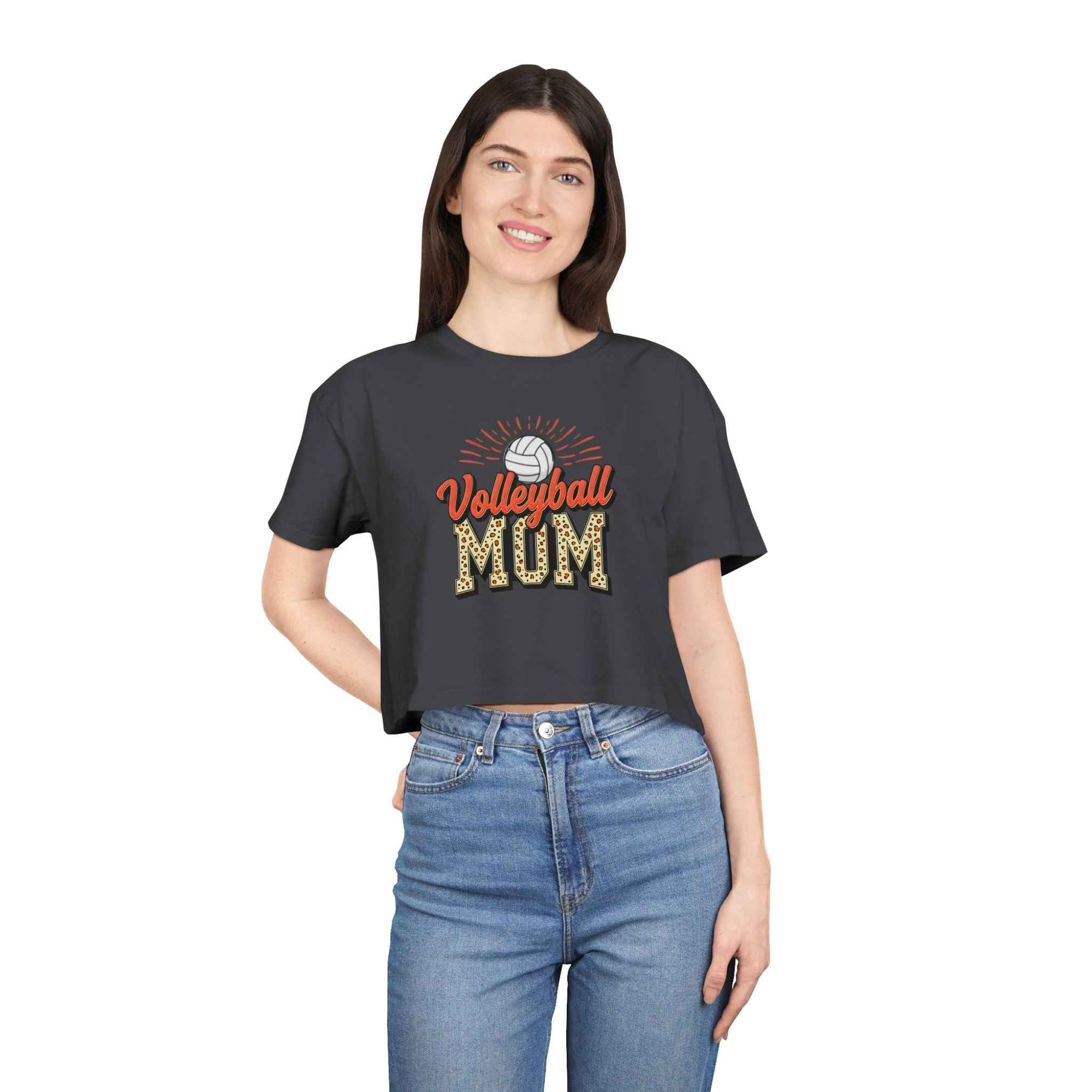 Volleyball Mom Cheetah Print Women's Crop Tee