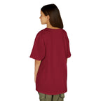 Person wearing a red t-shirt on a white background