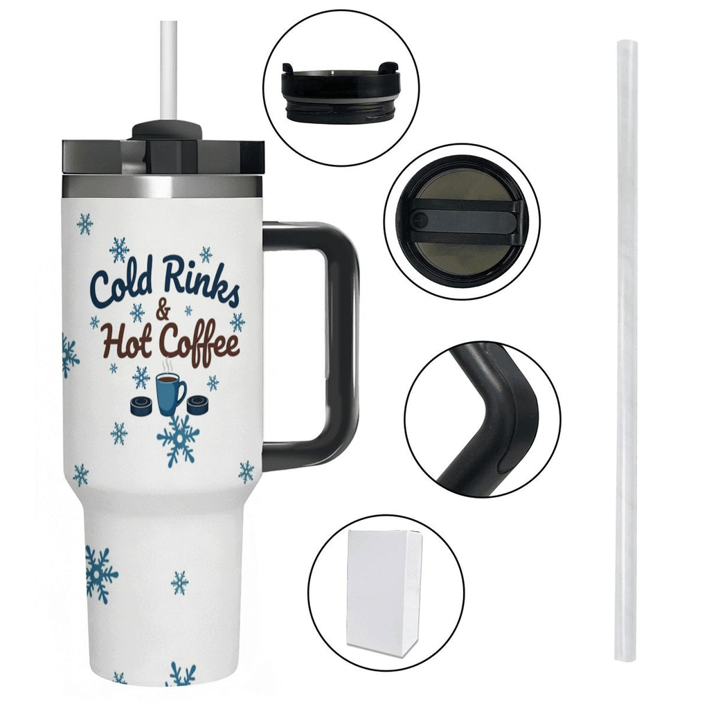 Hockey Mom "Cold Rinks & Hot Coffee" 40oz Insulated Tumbler with Handle and Straw - Magnolia Wild SC