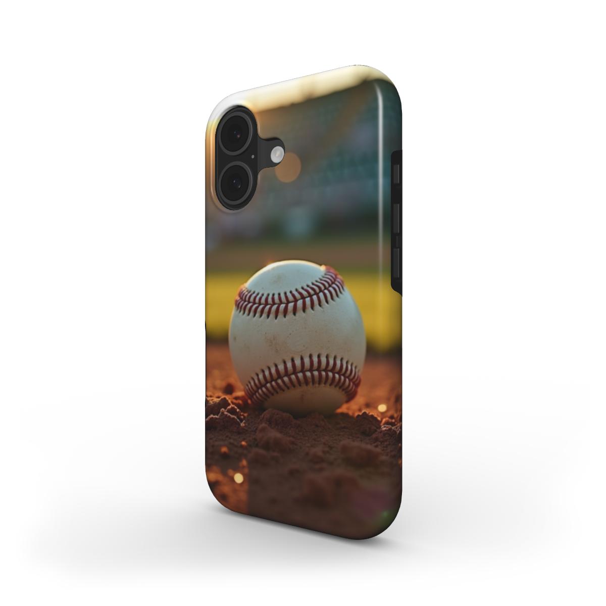 Phone case with a baseball on a field design