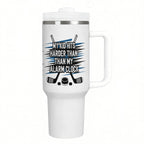 "My Kid Hits Harder Than My Alarm Clock" Hockey Mom 40oz Tumbler with Handle and Straw - Magnolia Wild SC